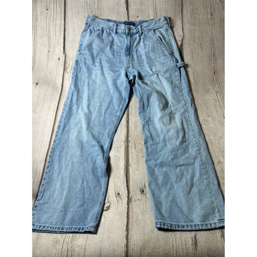 Aeropostale High Rise Baggy Carpenter Jeans Women 14 Reg Blue Skater Y2K Utility